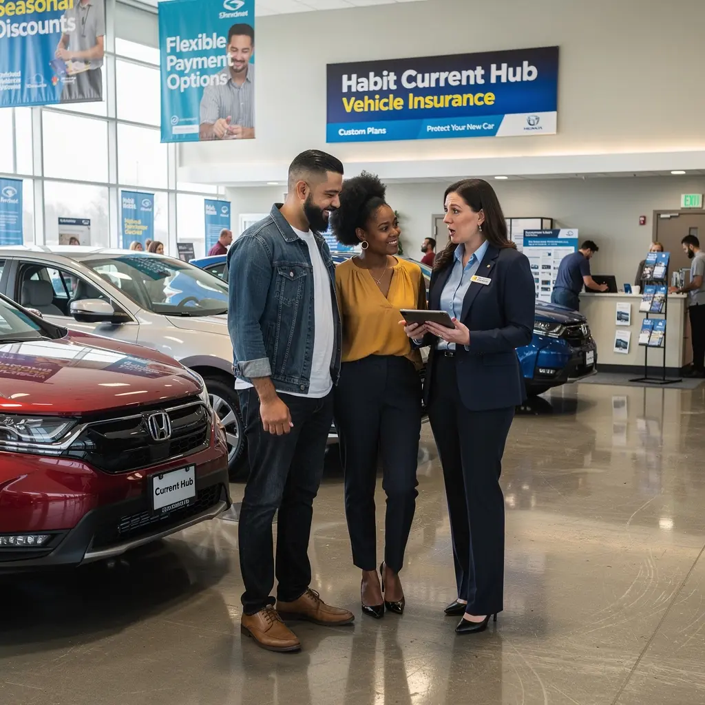 Zadowolony klient omawiający szczegóły planu ubezpieczeniowego z doradcą w biurze.