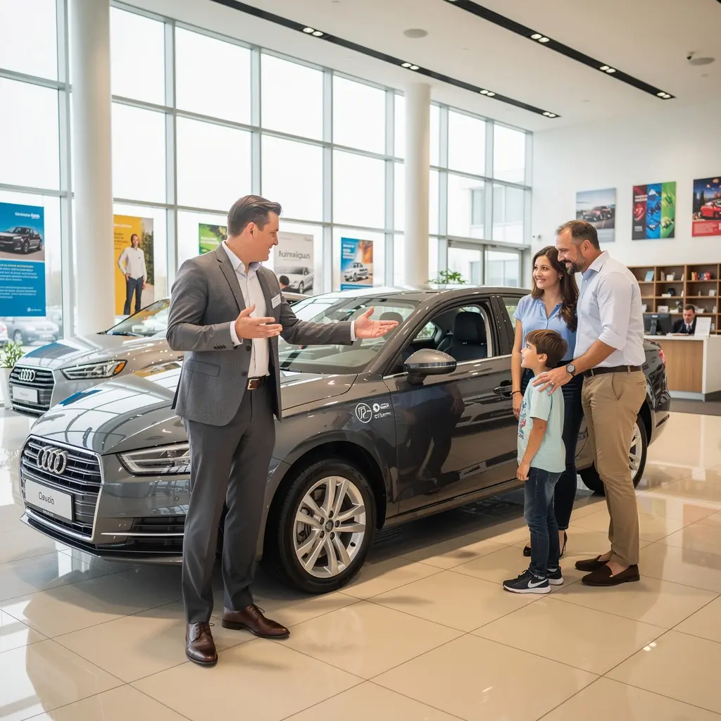 Klient rozważający opcje płatności ratalnych w biurze ubezpieczeniowym.