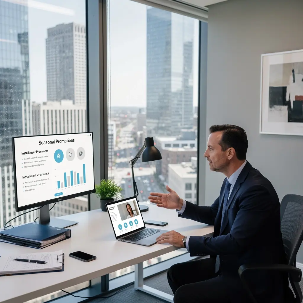 Grafika ilustrująca sezonowe promocje dla klientów ubezpieczeń samochodowych.