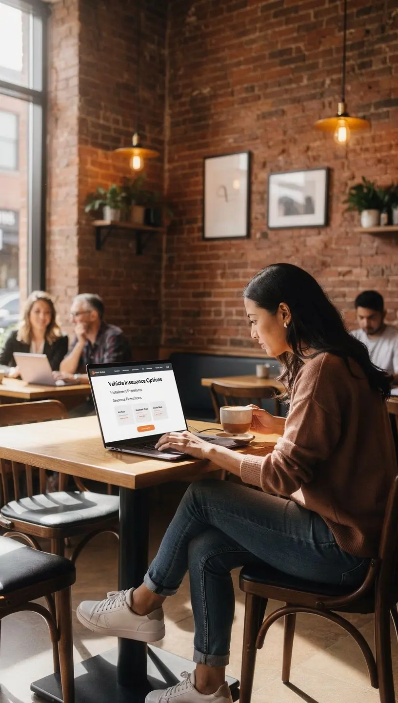Promocja sezonowa dla klientów, z grafiką ilustrującą zniżki na ubezpieczenia samochodowe.