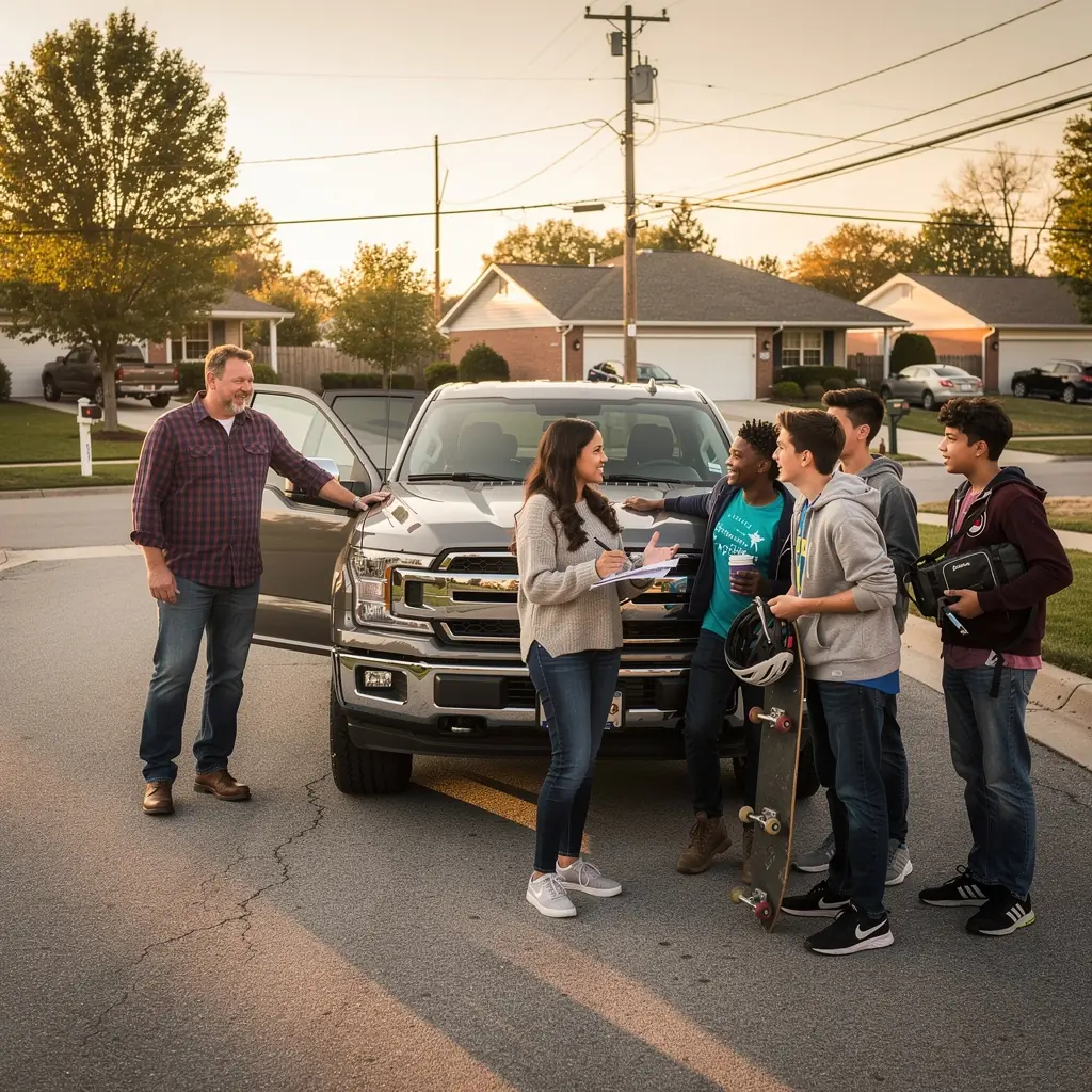 Grafika przedstawiająca samochód z symbolem ubezpieczenia, symbolizująca ochronę.